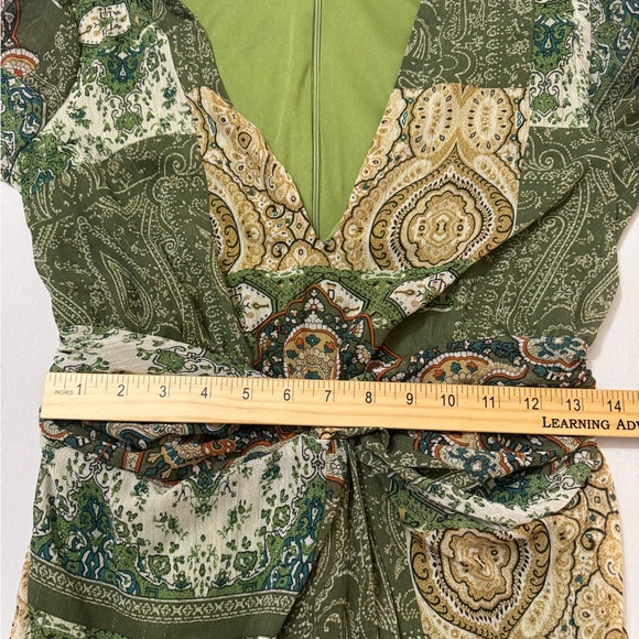 Green Paisley Patchwork Maxi Dress – Long Sleeve, Twist Front - Picture 8 of 8